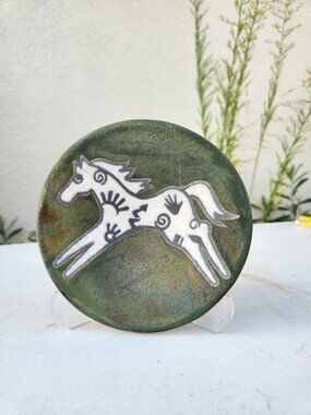 Authentic Jeremy Diller Raku Pottery "Southwest Dream" Horse Hanging Plate Wall